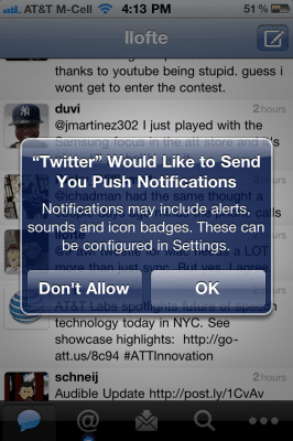 notificaciones push para twitter app