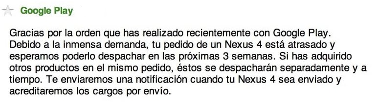 Retraso envíos Nexus 4