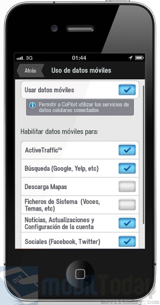 Ajustes datos móviles CoPilot 9.4.2 para iOS