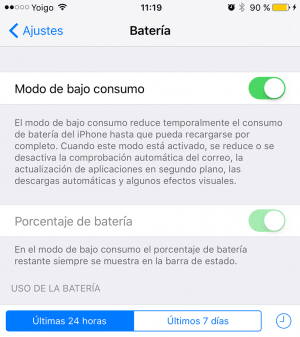 Modo bajo consumo iOS 9