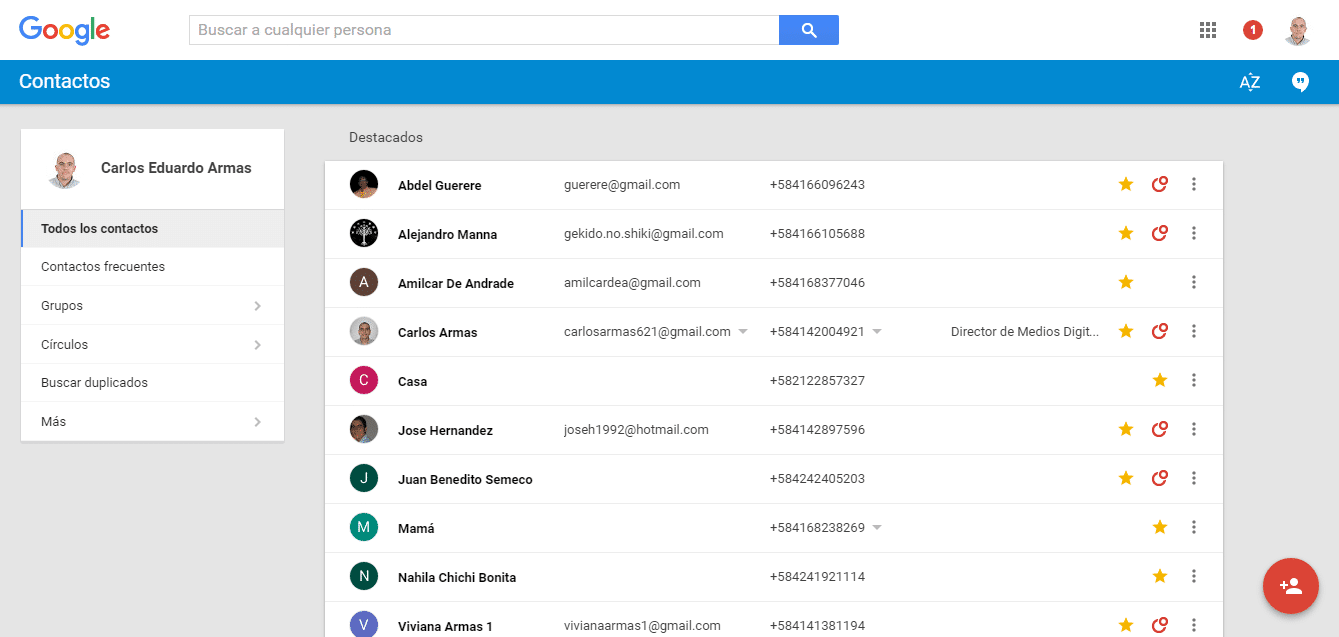 Plataforma de Google Contacts