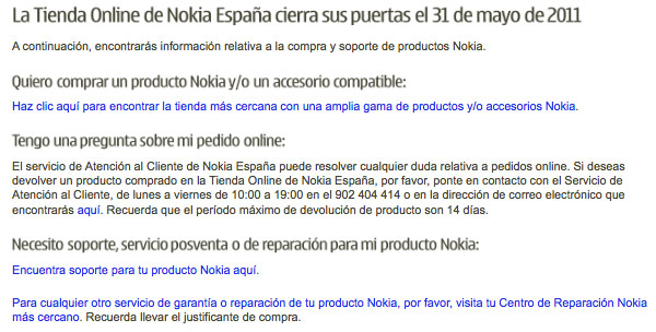 Nokia cierra tienda online