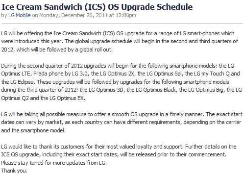 Calendario actualización LG Android ICS