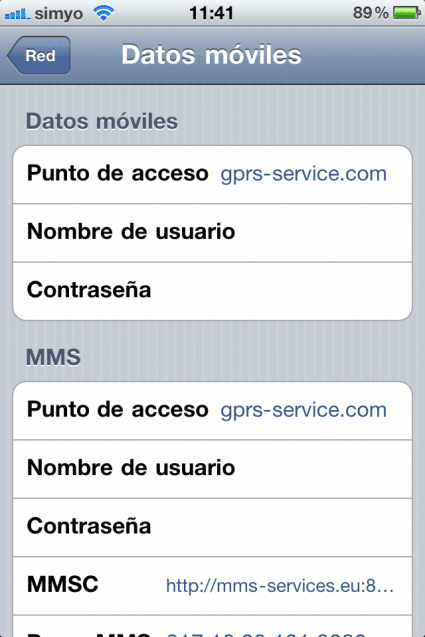 Configuración Internet iPhone iOS 5.1 simyo