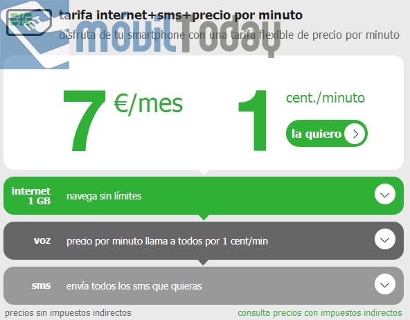 Nueva tarifa 7€ de Internet y SMS de Amena